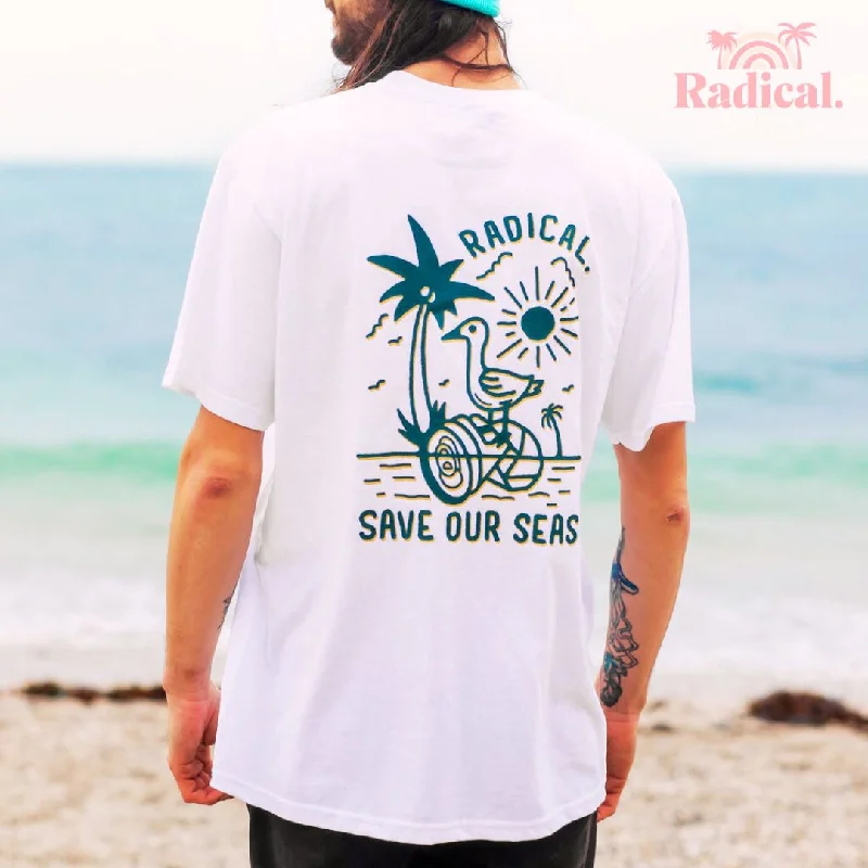 Radical. Save Our Seas T-shirt, Unisex - White-- Print Jacquard Patchwork