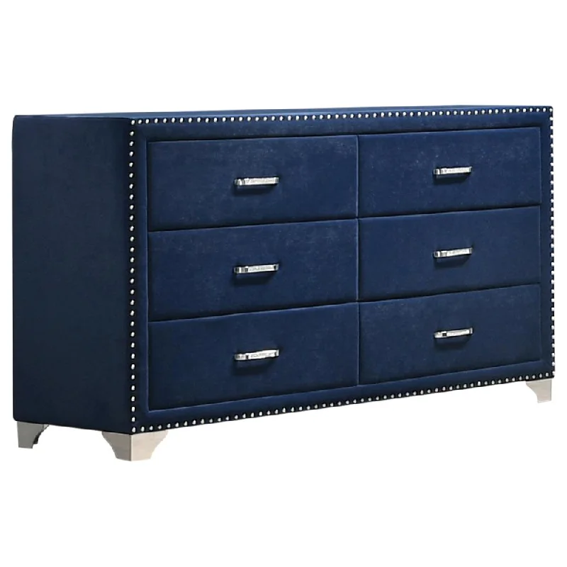 Melody 6-drawer Upholstered Dresser Pacific Blue Tunics Winter warm