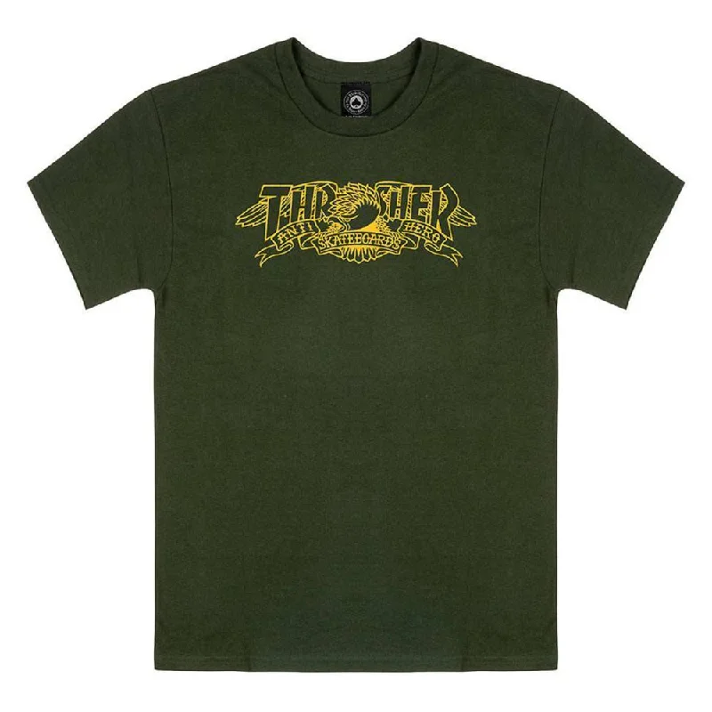 Thrasher X Antihero T-Shirt Mag Banner - Forest Green-- Chenille Brocade Lace