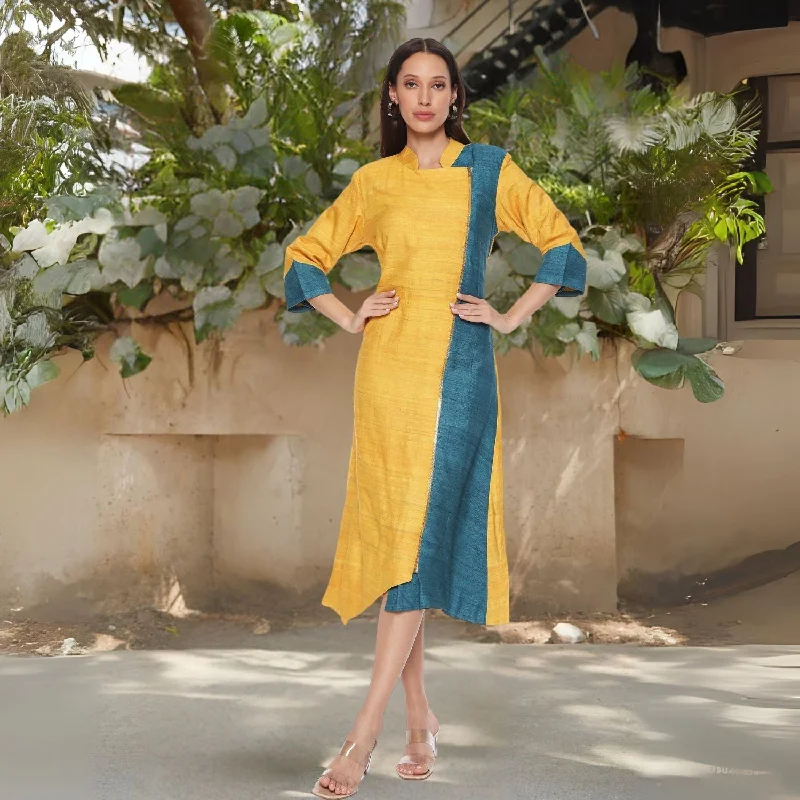 Leticia Vibrant Neck Collar Tunic Dress| Minimalistic Stylish | Yellow & Blue Tunics Versatile functional Leticia Vibrant Neck Collar Tunic Dress| Minimalistic Stylish | Yellow & Blue Tunics Versatile functional