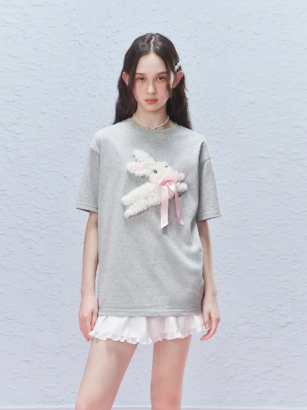 Fluffy ribbon rabbit T-shirt AYF0021-- Welt Pockets Slit Pockets Flap Pockets