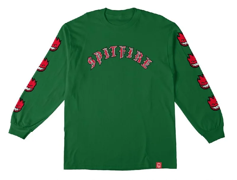 Spitfire L/S T-Shirt Old E Bighead Fill Sleeve - Kelly Green / Red / White-- Modern Contemporary Chic