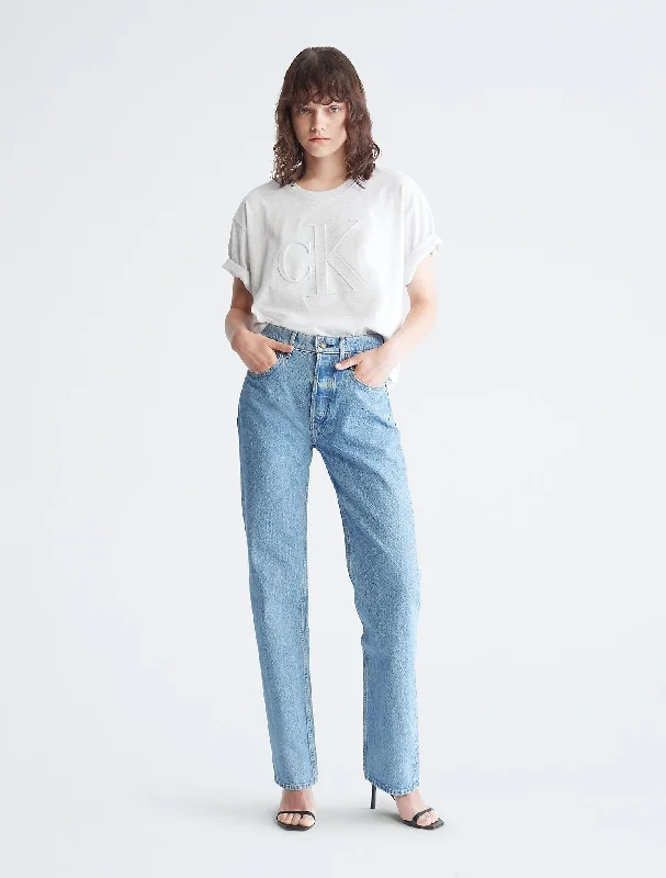 Calvin Klein Embossed Logo Oversized T-Shirt - Women-- Collared T-Shirt Boat Neck A-Line Calvin Klein Embossed Logo Oversized T-Shirt - Women-- Collared T-Shirt Boat Neck A-Line
