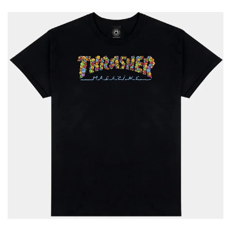 Thrasher T-Shirt Smile By Spanky - Black-- Print Jacquard Patchwork