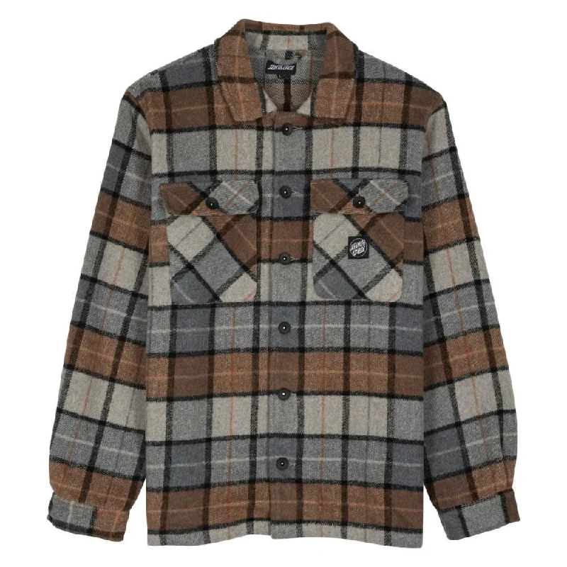 Santa Cruz Shirt Lodge - Stone Check-- Zippered Front Buttoned Front Snap Front