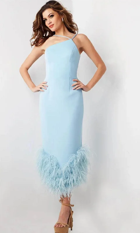 Jovani 36675 - Feather Hem Halter Cocktail Dress Tunics Party sparkling