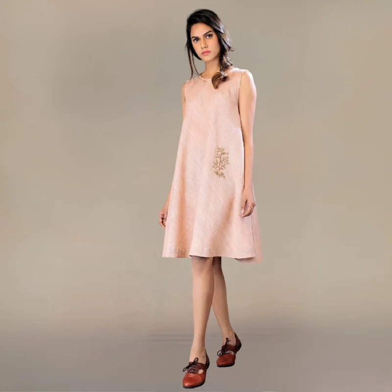 Rylie Fit & Flare Cotton Dress | Hand-Embroidered | Floral Design | Muted Almond Tunics Luxurious high-end Rylie Fit & Flare Cotton Dress | Hand-Embroidered | Floral Design | Muted Almond Tunics Luxurious high-end