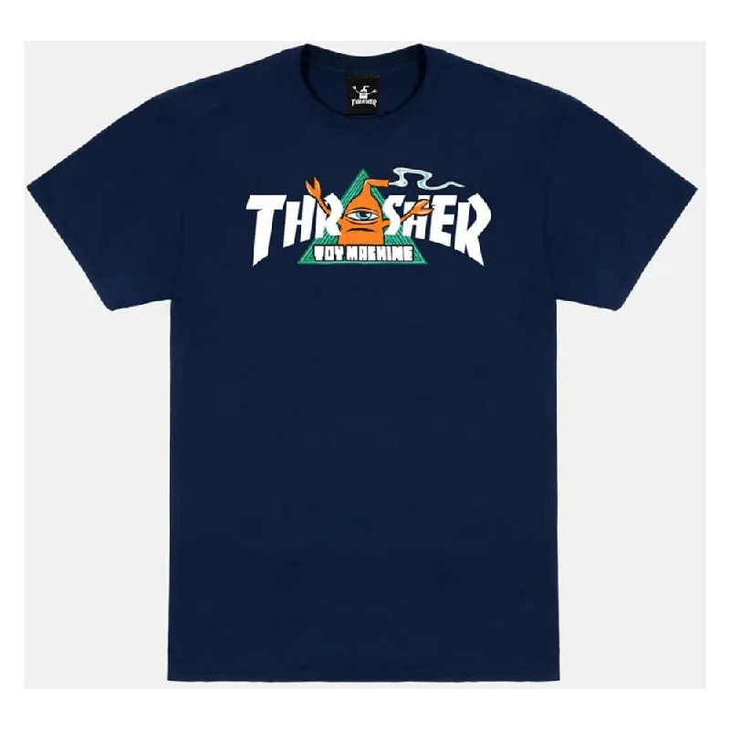 Thrasher x Toy Machine T-Shirt Vortex - Navy-- Terry Blend Velvet Blend Canvas Blend