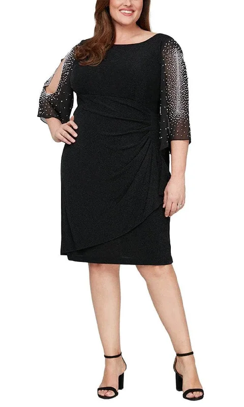 Alex Evenings 8427604 - Bateau Knee Length Formal Dress Crew Neckline Sporty
