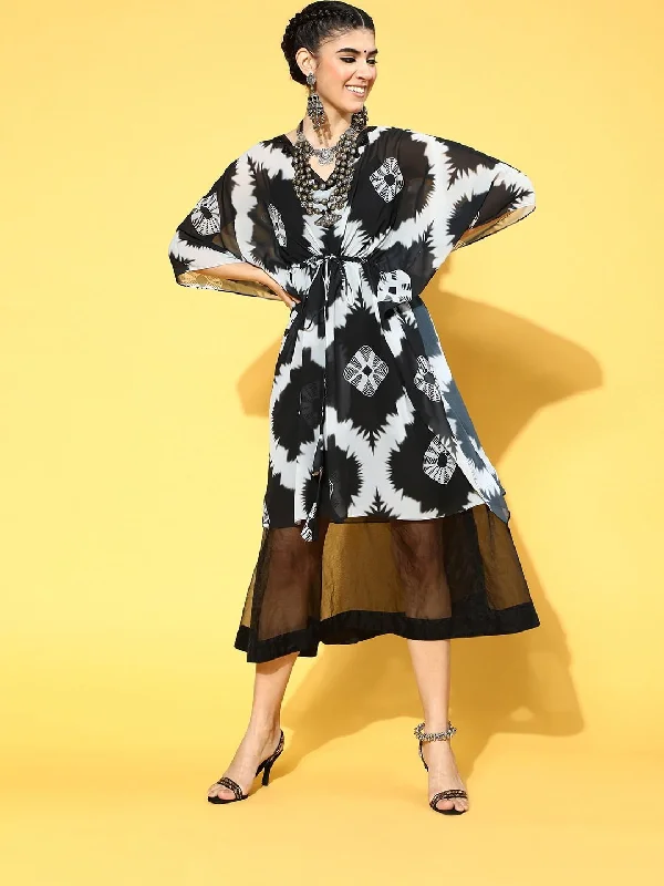 Black Georgette Partywear Tie and Dye Dresses Tunics Evening elegant
