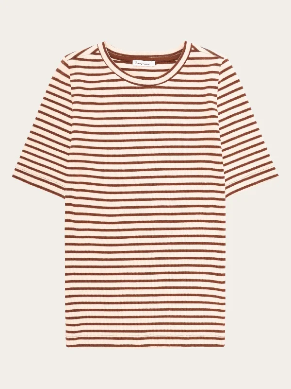 Striped rib t-shirt - Brown stripe-- Embroidered Appliqued Beaded