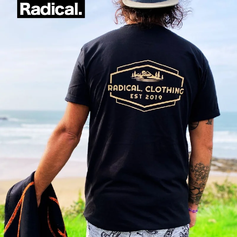 Radical. EST T-shirt, Unisex - Black-- Notch Collar Peter Pan Collar Cowl Neck