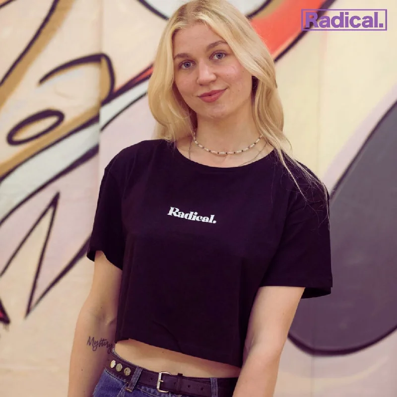 Radical. R Logo Cropped T-shirt - Black-- Welt Pockets Slit Pockets