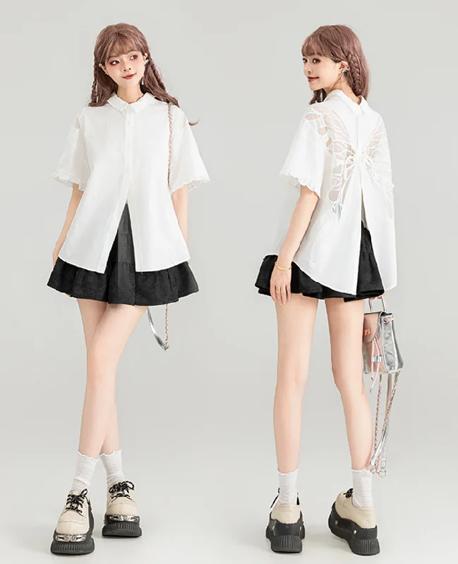 Shirt with see-through back in the shape of a butterfly KEI0032-- Houndstooth Herringbone Solid Shirt with see-through back in the shape of a butterfly KEI0032-- Houndstooth Herringbone Solid