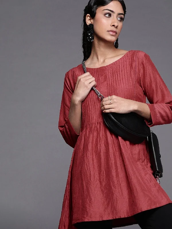 Maroon Polyester Solid Dress Tunics Solid Classic