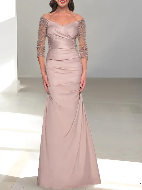 Trumpet/Mermaid Off-the-Shoulder 3/4 Sleeves Mother Of The Bride Dresses with Beading Tunics Party sparkling