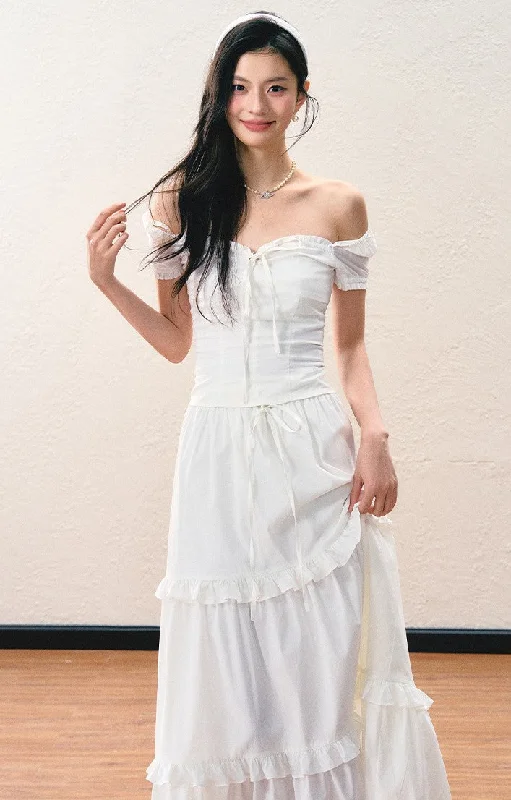 One-shoulder White Lace Shirt/Skirt SHI0052-- Elegant Classic Vintage