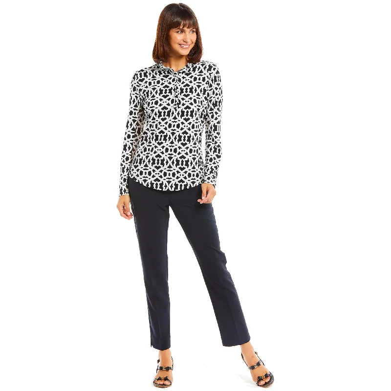 Gottex Zip Mock Womens Long Sleeve Sun Shirt-- Plaid T-Shirt Polka Dot Checkered