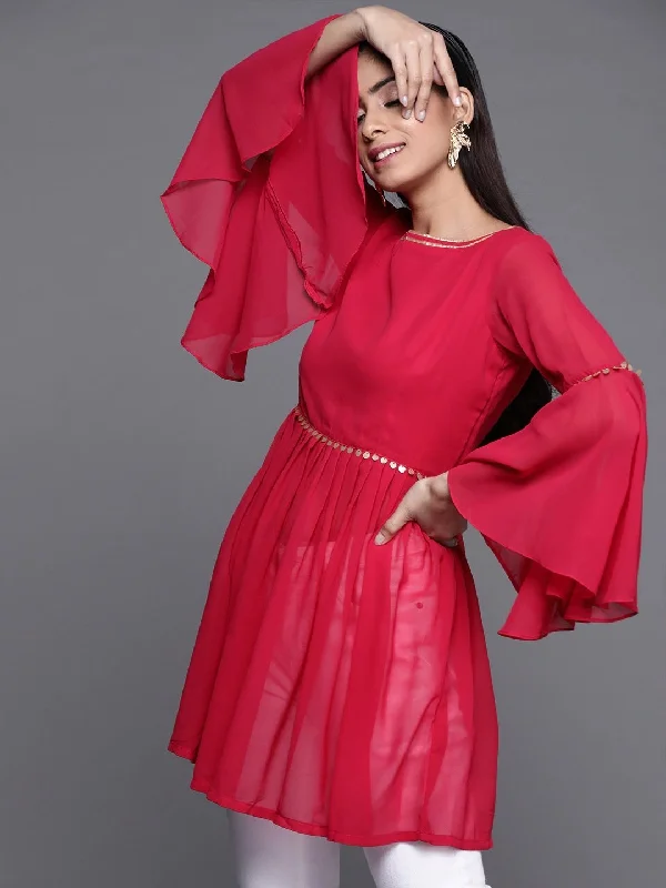 Pink Polyester Solid Dress Tunics Polka dots