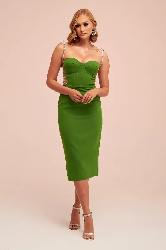 Angelino Pistachio Green Stone Lace Midi Crepe Evening Dress Tunics Versatile stylish Angelino Pistachio Green Stone Lace Midi Crepe Evening Dress Tunics Versatile stylish