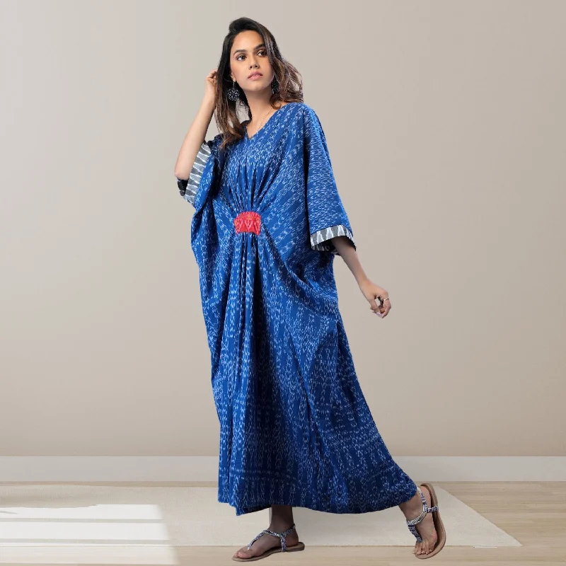 Mila Blue Ikat Kaftan Dress | Cotton | Hand-Crafted | Chic Essence Tunics Chic elegant Mila Blue Ikat Kaftan Dress | Cotton | Hand-Crafted | Chic Essence Tunics Chic elegant