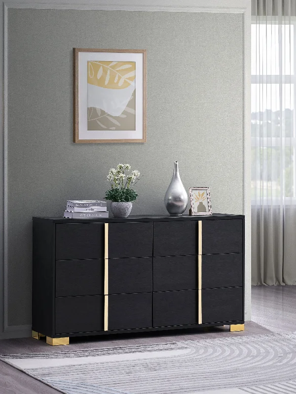 Marceline 6-drawer Dresser Black Tunics Wedding white