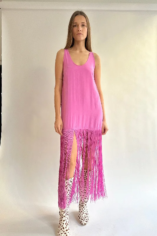 MR. LARKIN, Tassel Slip Dress, Ultra Pink Boatneck Modish Everyday