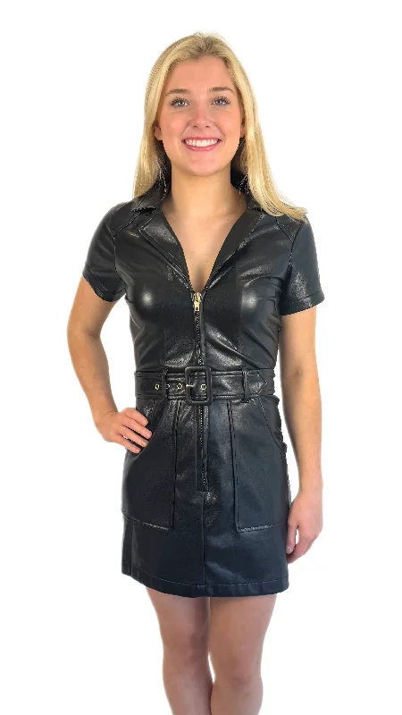Show Me Your Mumu Black Leather Outlaw Dress Shift Classic Vintage