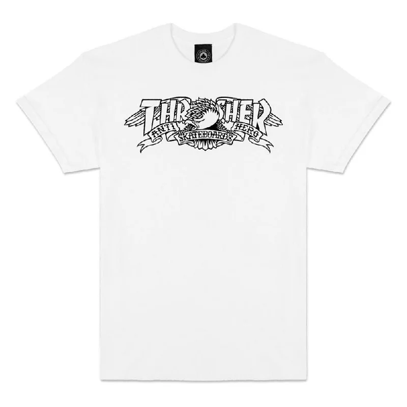 Thrasher X Antihero T-Shirt Mag Banner - White-- Rayon Velvet Corduroy