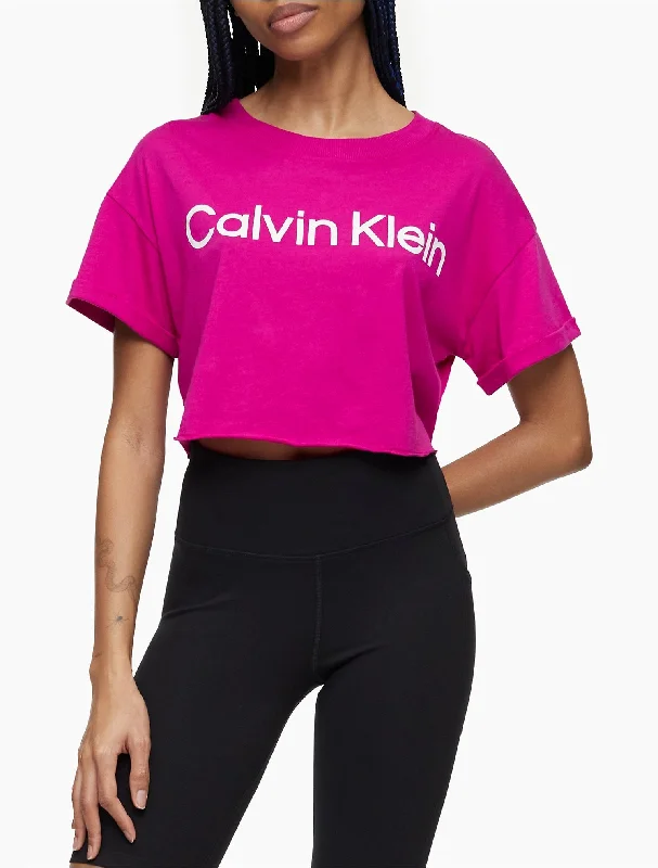 Calvin Klein Performance Logo Rolled Cuff Crop T-Shirt - Women-- Front Pockets Side Pockets Patch Pockets Calvin Klein Performance Logo Rolled Cuff Crop T-Shirt - Women-- Front Pockets Side Pockets Patch Pockets