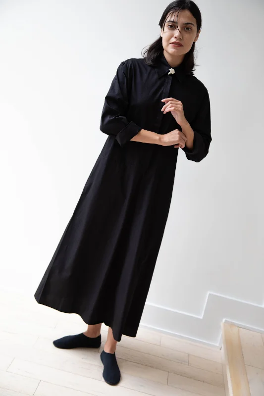 Delegan | Dress With Parcel Button in Black A-Line Day Work