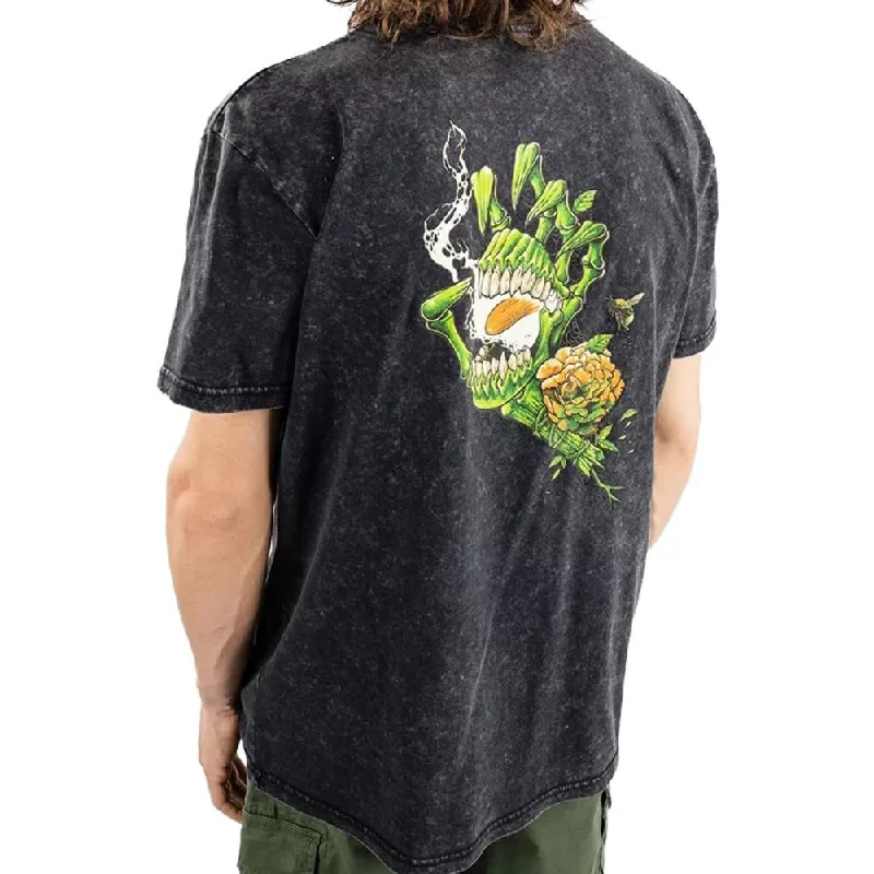 Santa Cruz T-Shirt Resurrect Hand T-Shirt - Black Acid Wash-- Real Fur Shearling Chenille Santa Cruz T-Shirt Resurrect Hand T-Shirt - Black Acid Wash-- Real Fur Shearling Chenille