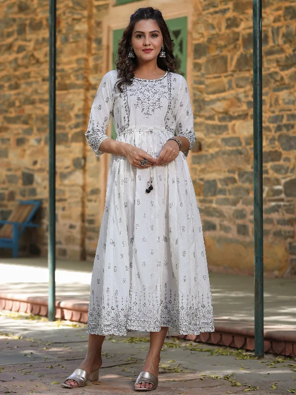 White Cambric Printed Flared Dress Tunics Luxurious high-end