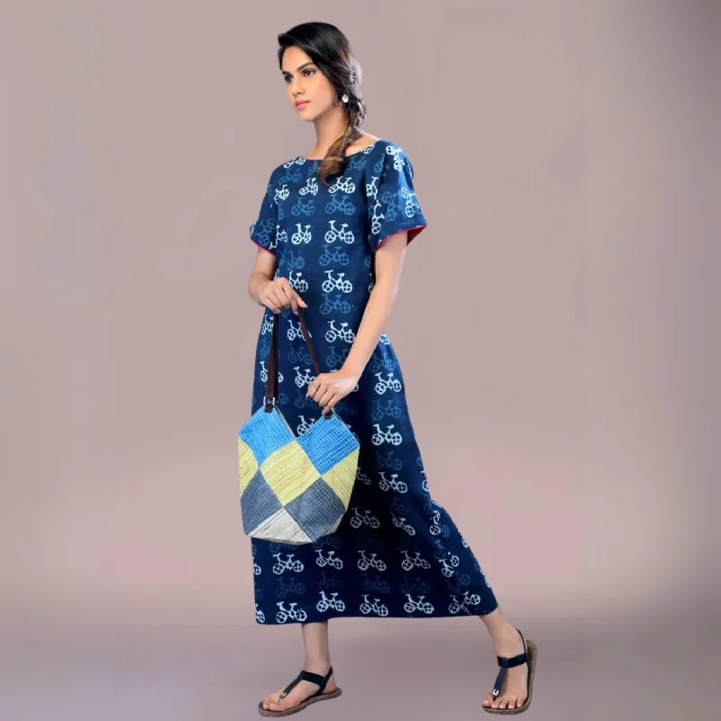 Violeta Cotton Dress | Boat Neck | Dabu Block Print | Everyday Wear | Indigo Blue Tunics Sophisticated sleek Violeta Cotton Dress | Boat Neck | Dabu Block Print | Everyday Wear | Indigo Blue Tunics Sophisticated sleek