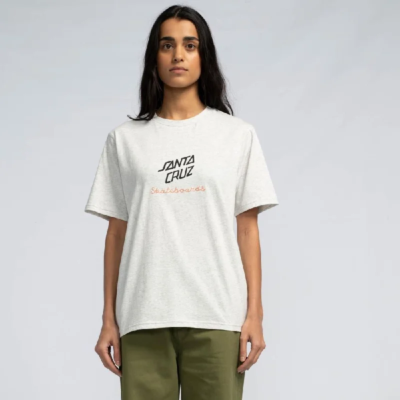 Santa Cruz Womens T-Shirt Singular Script Center T-Shirt - Athletic Heather-- Striped Floral Plaid Santa Cruz Womens T-Shirt Singular Script Center T-Shirt - Athletic Heather-- Striped Floral Plaid