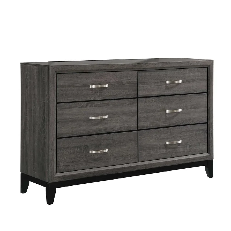 Watson 6-drawer Dresser Grey Oak and Black Tunics Denim casual