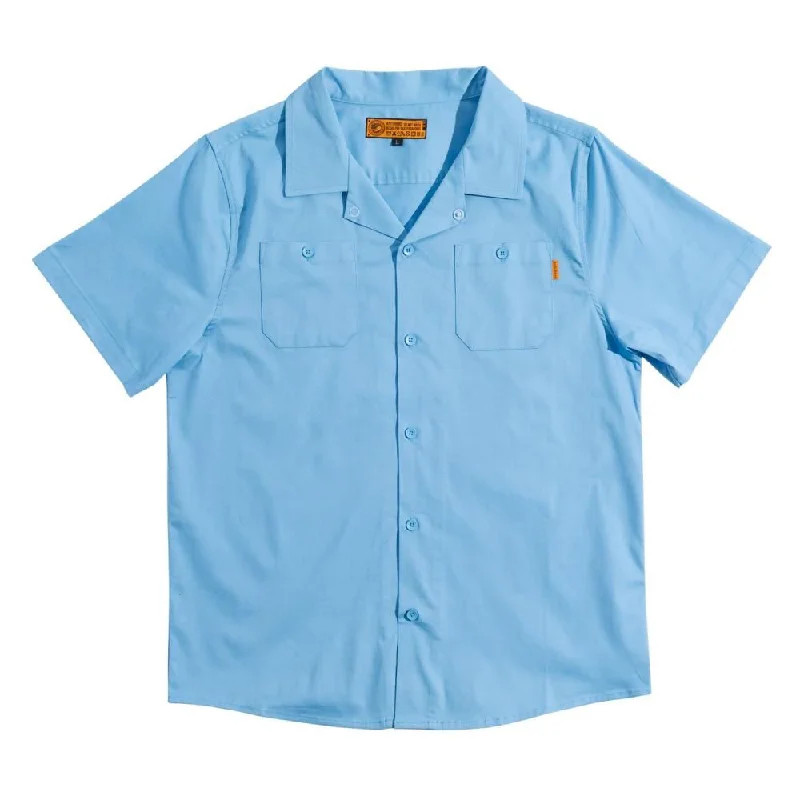 AntiHero Custom Work Shirt Hecho Por Skate - Light Blue-- Hooded Caped Shawl Collar