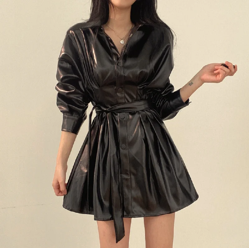 Early Spring French Style Retro Lapels Single-breasted Lace Up Waist-controlled Slimming Long Sleeve Leather Coat Dress Stole Shawl Scarf Early Spring French Style Retro Lapels Single-breasted Lace Up Waist-controlled Slimming Long Sleeve Leather Coat Dress Stole Shawl Scarf