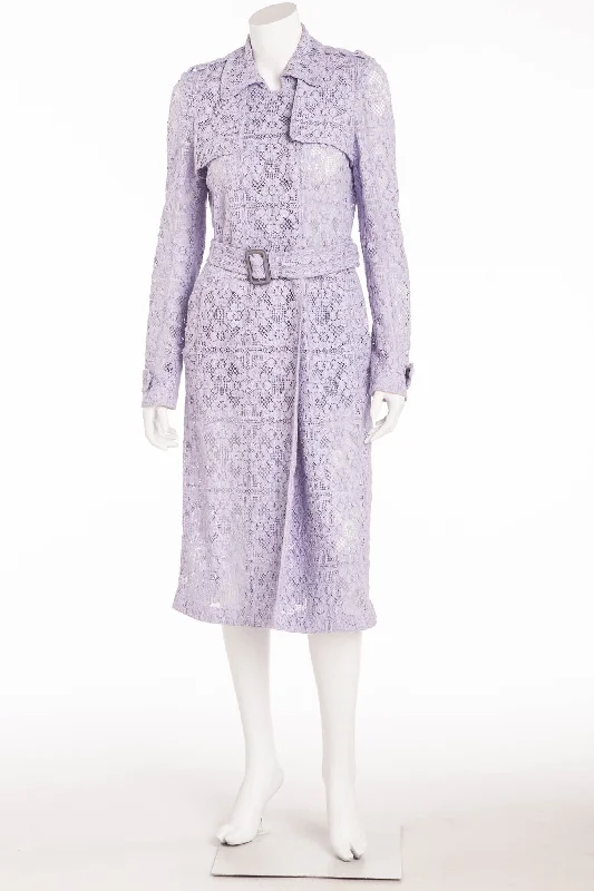 Burberry Prorsum - Editorial Light Purple English Lace Trench Coat with Belt - IT 44 empire Basque Peplum Burberry Prorsum - Editorial Light Purple English Lace Trench Coat with Belt - IT 44 empire Basque Peplum