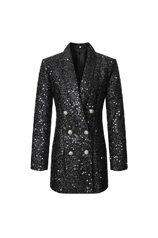 Sparkly Lapel Long Sleeve Double Breasted Longline Sequin Party Blazer Women's Fashion Blazer Sparkly Lapel Long Sleeve Double Breasted Longline Sequin Party Blazer Women's Fashion Blazer