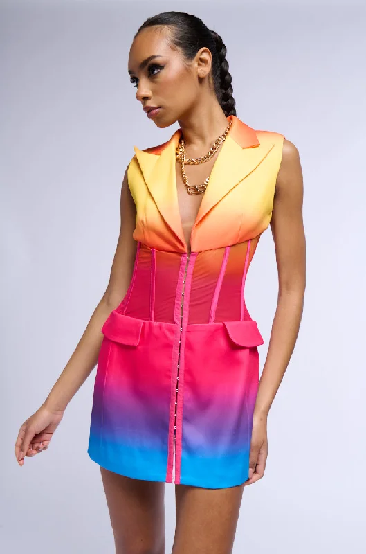 SHERBERT OMBRE MESH CORSET SLEEVELESS BLAZER DRESS Women's Luxurious Jacket