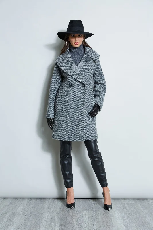 Herringbone Brushed Double Breasted Coat Blouse Shirt Tunic