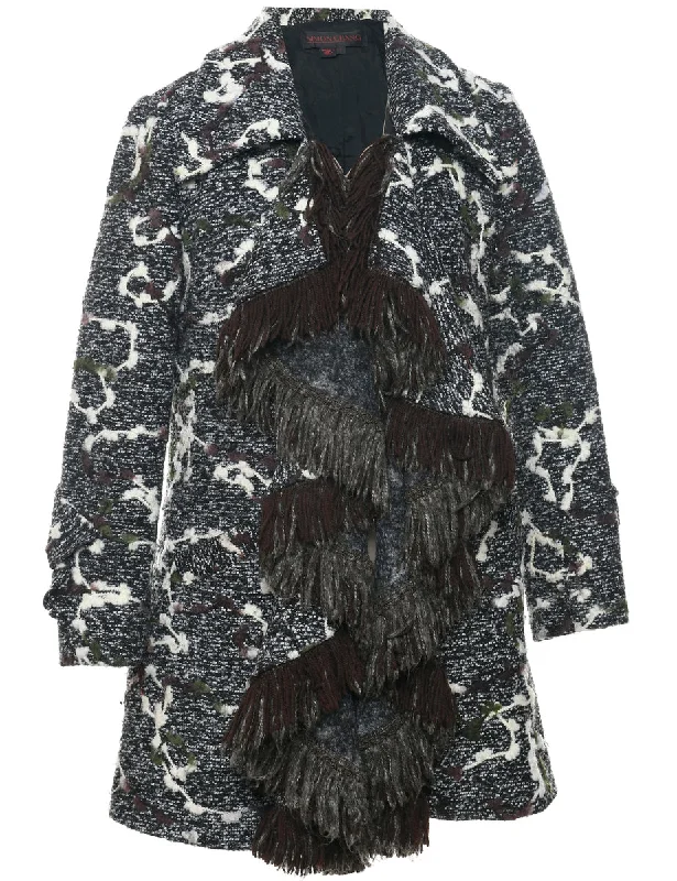 Fringed Wool Coat - M Parka Anorak Hoodie