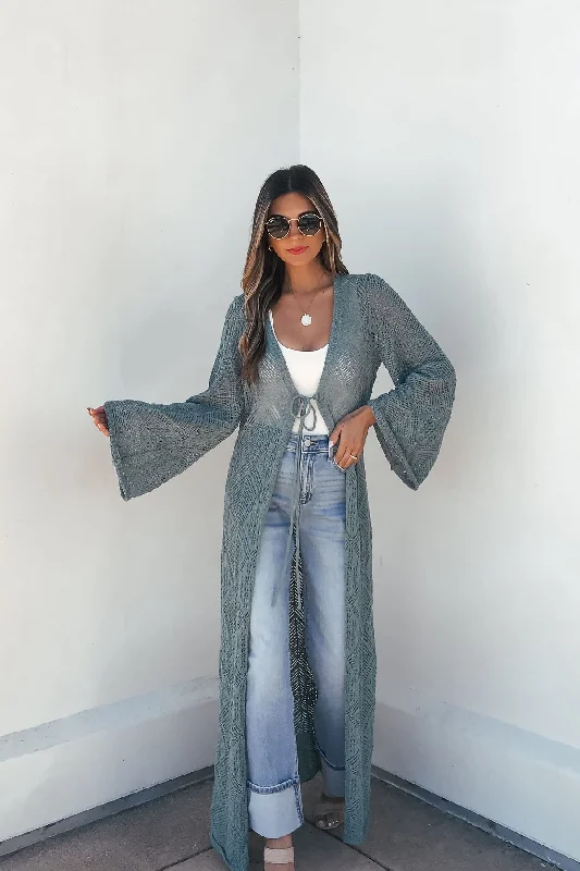 Teal Green Crochet Duster Cardigan Neon metallic Matte