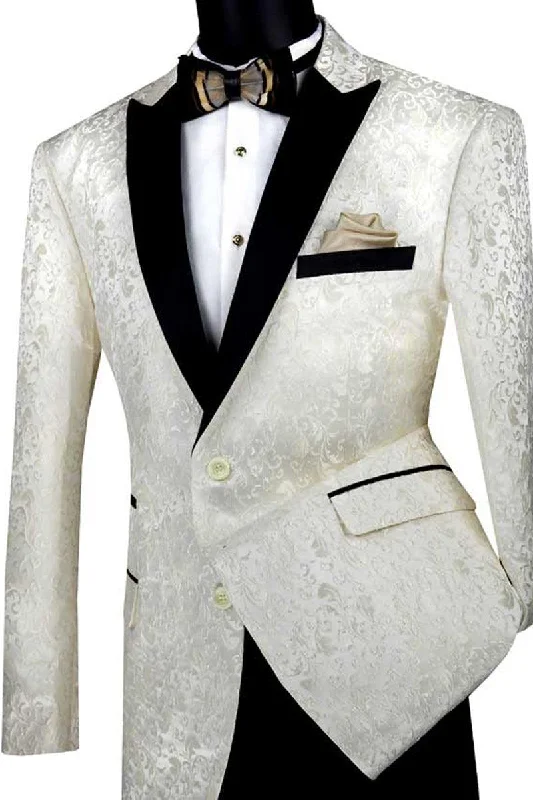 "Elegant Ivory Tuxedo for Prom and Wedding: Vinci Men's Sport Coat with Intricate Paisley Embroidery" Turtleneck Jacket Crew Neck Jacket V-Neck Jacket "Elegant Ivory Tuxedo for Prom and Wedding: Vinci Men's Sport Coat with Intricate Paisley Embroidery" Turtleneck Jacket Crew Neck Jacket V-Neck Jacket