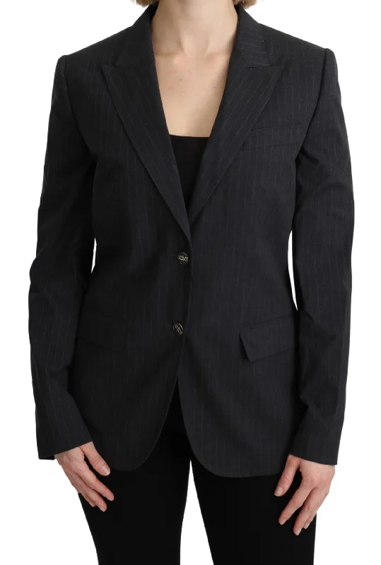 Dolce & Gabbana Elegant Gray Striped Cotton Blazer Women's Plaid Suit