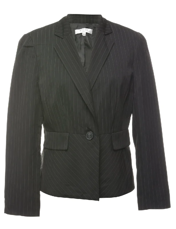 Black & Grey Classic Striped Blazer - M Women's Business Blazer