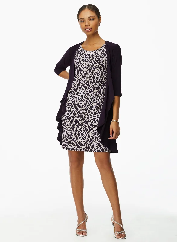 Medallion Print Dress & Cardigan Set Neon metallic Matte
