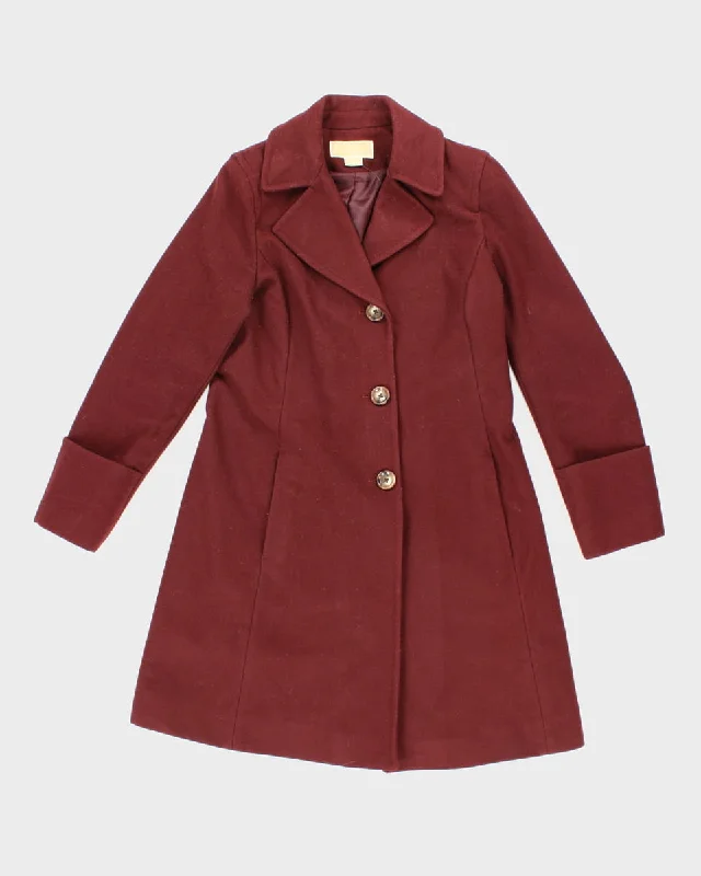 Womens Burgundy Michael Kors Long Coat - S Stand-Up Roll-Neck Turtle