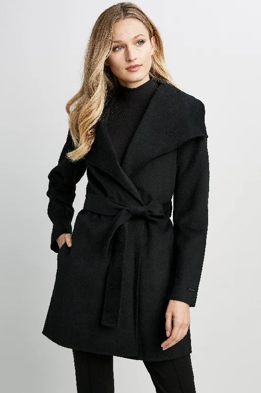 Tahari Double Face Wool Lightweight Wrap Coat Welt Pockets Slit Pockets Flap Pockets